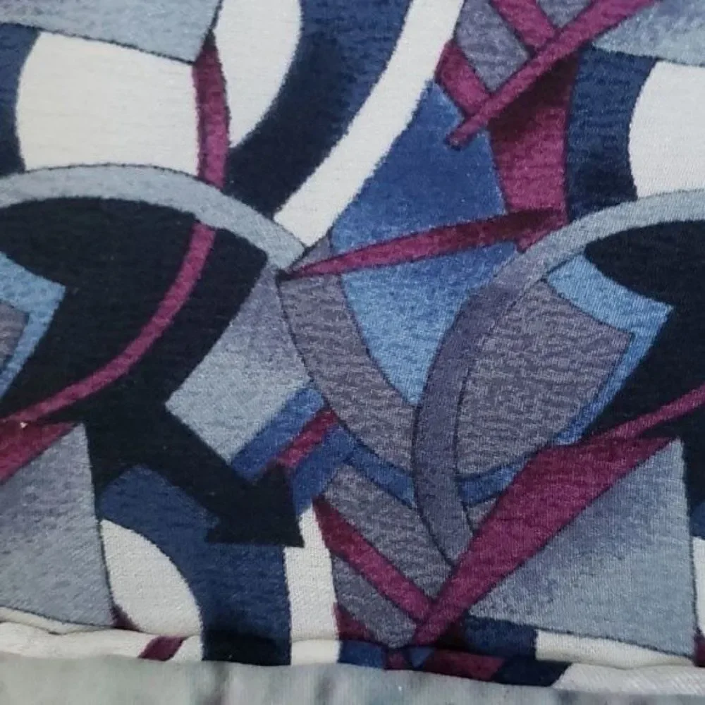 Vintage Oversized Abstract Art Blue Gray Rolled Hem Scarf